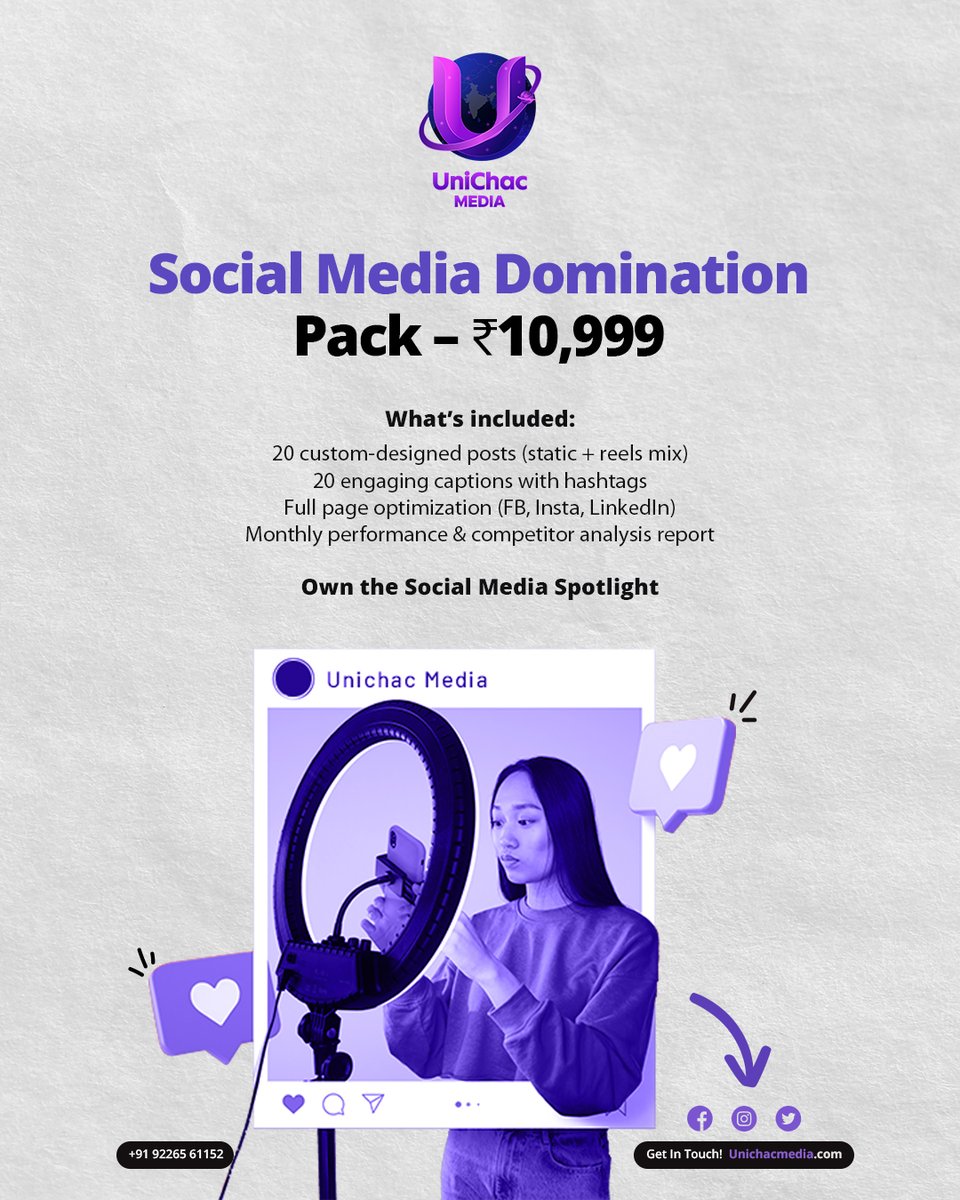 Unichacmedia's tweet photo. Dominate the digital space with UniChac Media!
Get 20 custom posts, trending captions, full-page optimization &amp; competitor insights – all in just ₹10,999.

Own the Social Media Spotlight today!

#SocialMediaDomination #DigitalMarketing #ContentCreation #BrandGrowth #UniChacMedia https://t.co/SGybi2oBgC