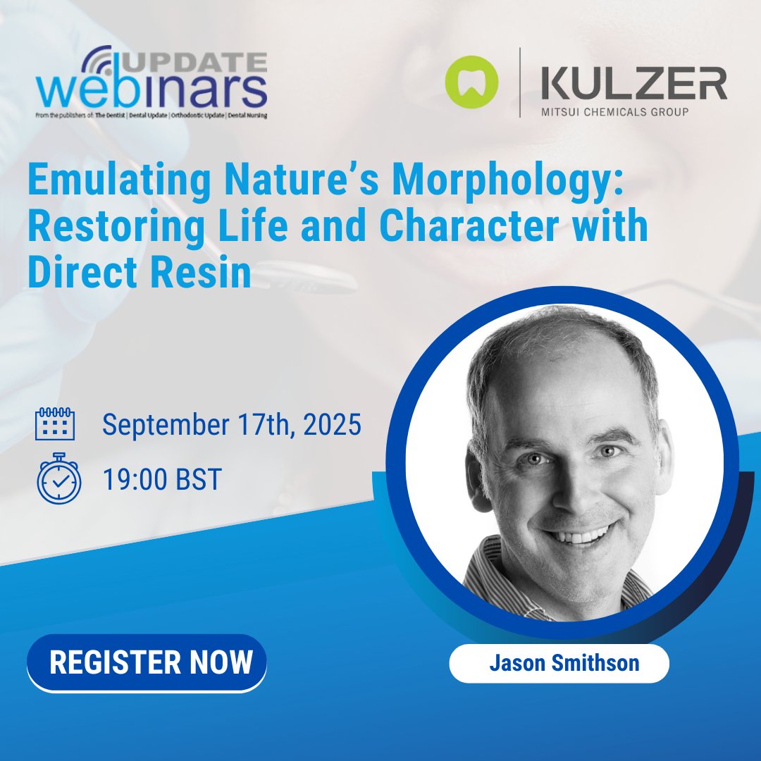 Direct resin is more than restoration — it’s artistry.

Join Jason Smithson for a CPD-accredited Masterclass exploring how to emulate nature’s morphology and restore life and character to anterior teeth.
👉 Register now: view6.workcast.net/register?cpak=…

#AestheticDentistry