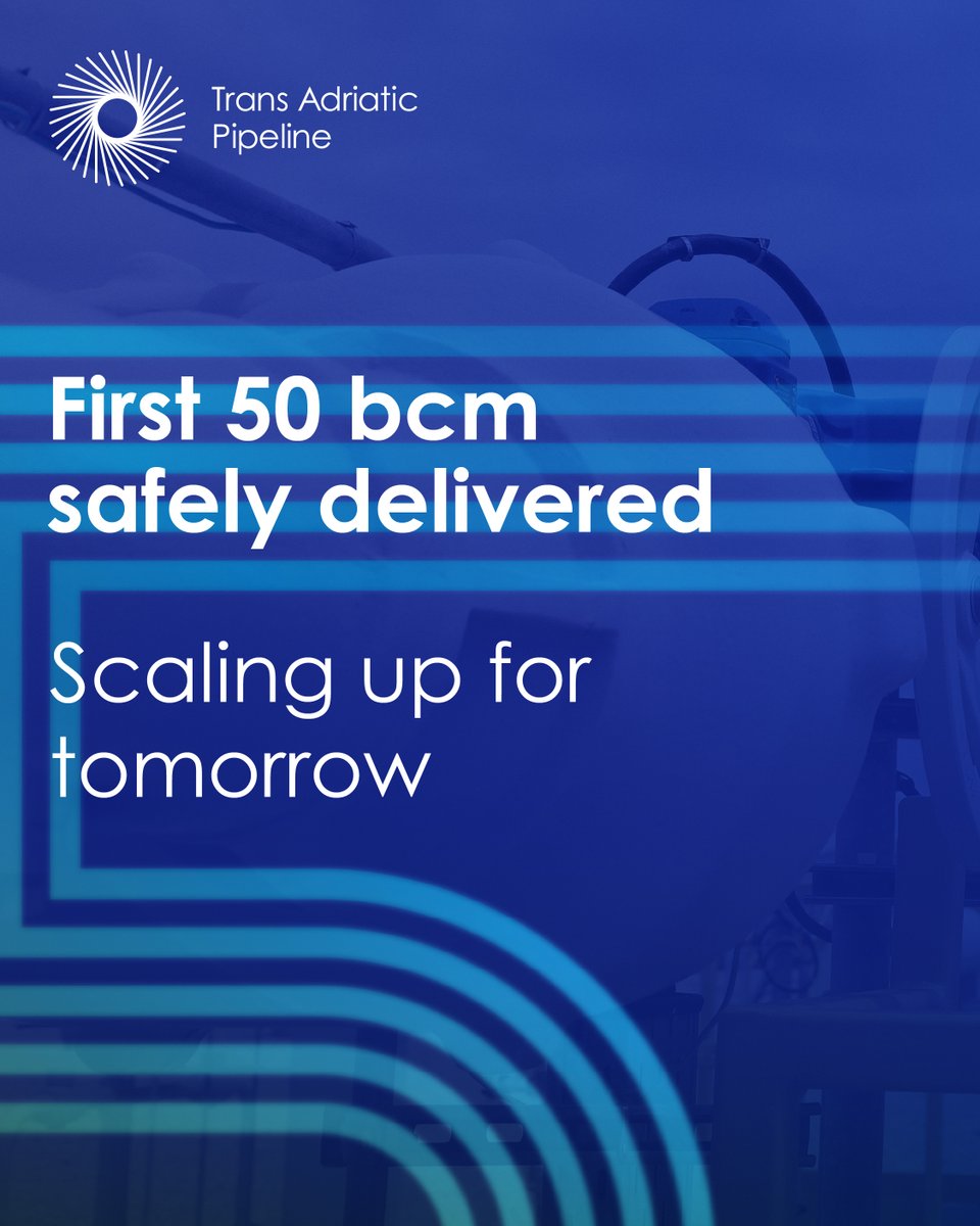 tap_pipeline's tweet image. First 50 bcm delivered - TAP can boost #Europe’s #energysecurity and #decarbonisation by expanding its capacity. Additional 1.2 bcm/a is coming by 2026. This first level of expansion could pave the way for further increases through market tests, provided there is market interest.