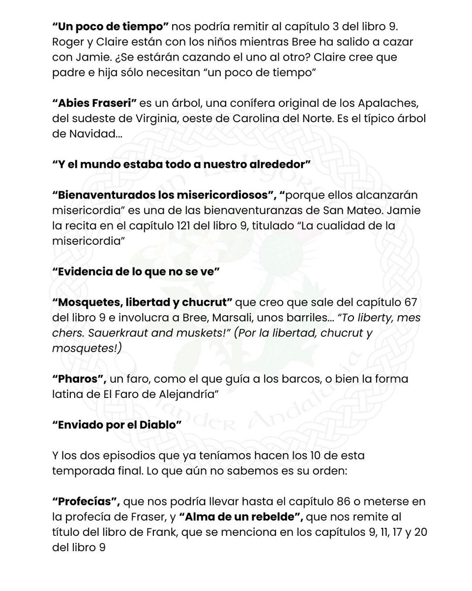 ClanLallybroch's tweet image. Amanecemos con los títulos de la temporada 8 y final! Que sí, que salieron en julio, pero ahora sabemos su orden 👇🏼👇🏼👇🏼 #outlander

(Vía Reddit gracias a la WGA)