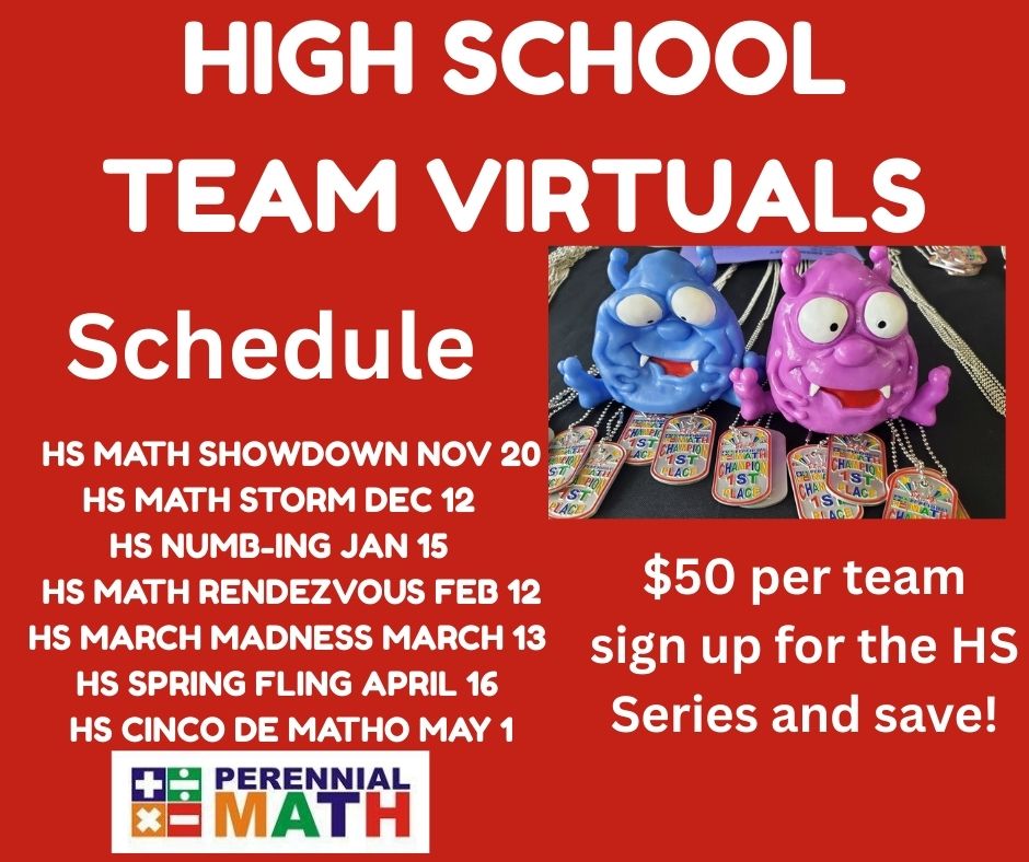 MATHPERENNIAL's tweet image. 🚨 HS Mathletes: Get ready to compete!
🧠 Virtual Math Tournaments start Oct 16
📅 8 events (Oct–May) | Grades 9–12
👥 Teams of up to 5
💲 $50/event or $250 for all 8
🏆 Awards by grade
Register 👉 perennialmath.com/virtual-tourna…
#MathTournament #STEM #PerennialMath #Mathletes #Teachers
