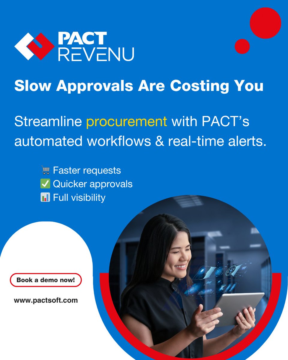 pacterpsolution's tweet image. Stuck in long approval cycles?
PACT Procurement Software streamlines your process with:
✅ Custom workflows
✅ Real-time alerts
✅ Full lifecycle visibility
Faster requests. Smarter approvals.
👉 Book a demo: pactsoft.com/modules/procur…
#ProcurementSoftware #ERPsoftware