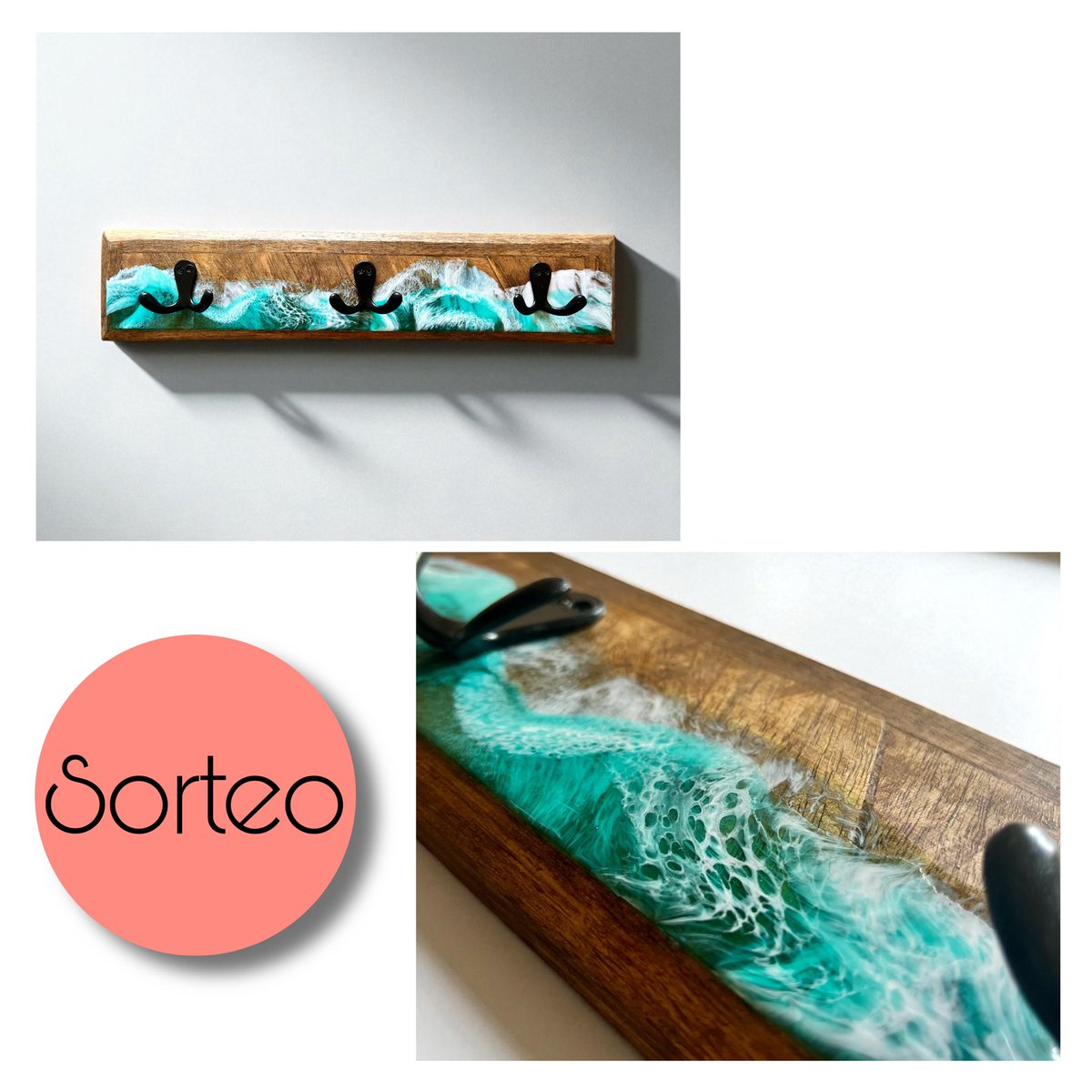 🎉 SORTEO de un colgador artesanal único. 

Estoy muy feliz de regalar esta pieza especial hecha a mano, que evoca las olas del mar 🌊:

📐 Medidas: 47,3 x 10 cm. 
🌿 Materiales: madera de mango, hierro y olas creadas con resina epoxi.
✨ Pieza única.

Para participar:
1️⃣ Sigue