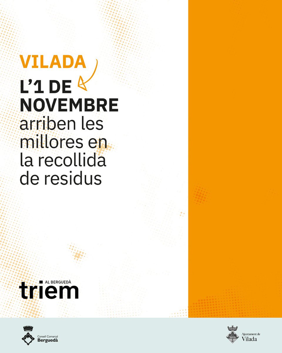 🌿 Novetats en la recollida de residus a #Vilada ♻️

Xerrada informativa el pròxim 📆 23 de setembre a les 🕖 19h al 🏡 Local Pirinenc. 

#visitvilada #elberguedà #berguedà <a href="/ccbergueda/">Consell Comarcal del Berguedà</a>