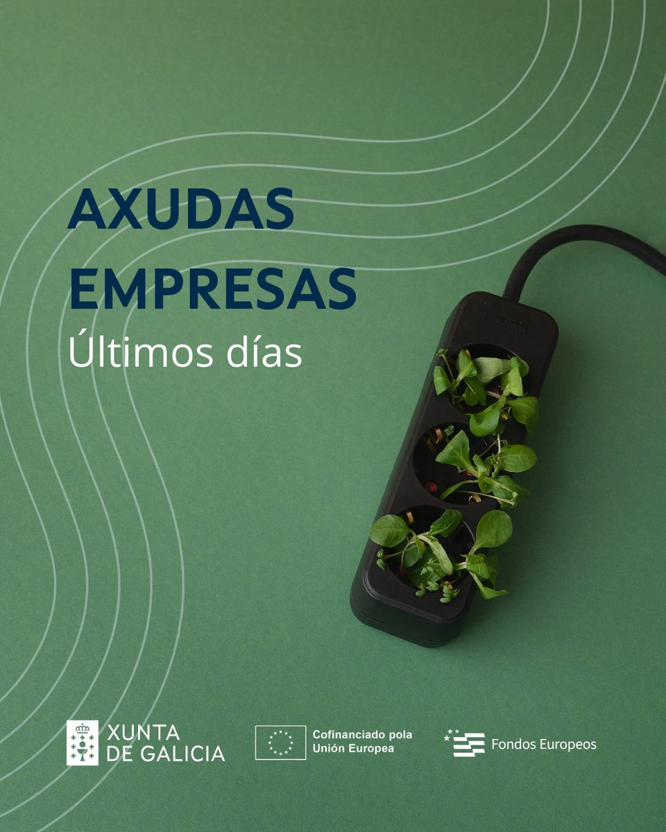 Apoios que rematan o seu prazo de solicitude o 15 de setembro 👇
🔌 Aforro e eficiencia enerxética nas empresas galegas
🏭 Mellora da sustentabilidade enerxética en empresas do sector industrial da provincia da Coruña

inega.gal/gl/axudas

#SexamosEficientes #GaliciaCrece