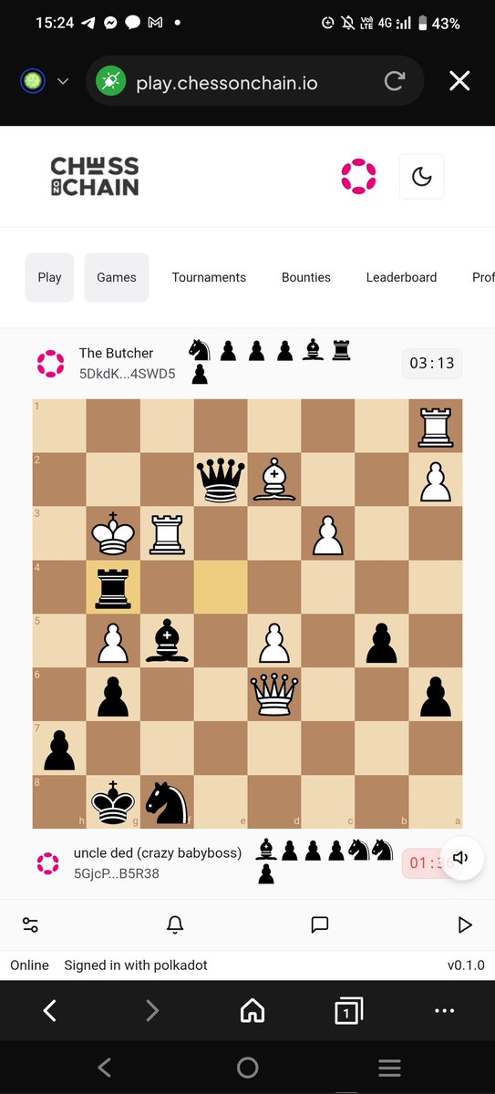 Gabrielgsa21's tweet photo. After destroying the butcher, I minted a checkmate #nft

It's gas less transaction. It holds all data about that game on @ChessOnChain 

The players involved, the movements from beginning to middle game to end game, and the title of the game etc.

This feature only on #polkadot https://t.co/k3WC1AWj6r