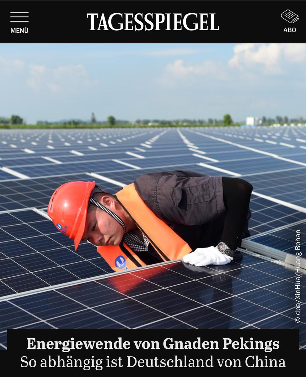 🔔#Energiewende: Made in #China

Meine Anfrage im #Bundestag enthüllt: Über 90 % der Solarmodule und der Großteil unserer sog. "grünen Energieinfrastruktur" kommen aus China. 

Die ideologiegetriebene #Energiepolitik der letzten Jahre und Jahrzehnte, hat #Deutschland in die