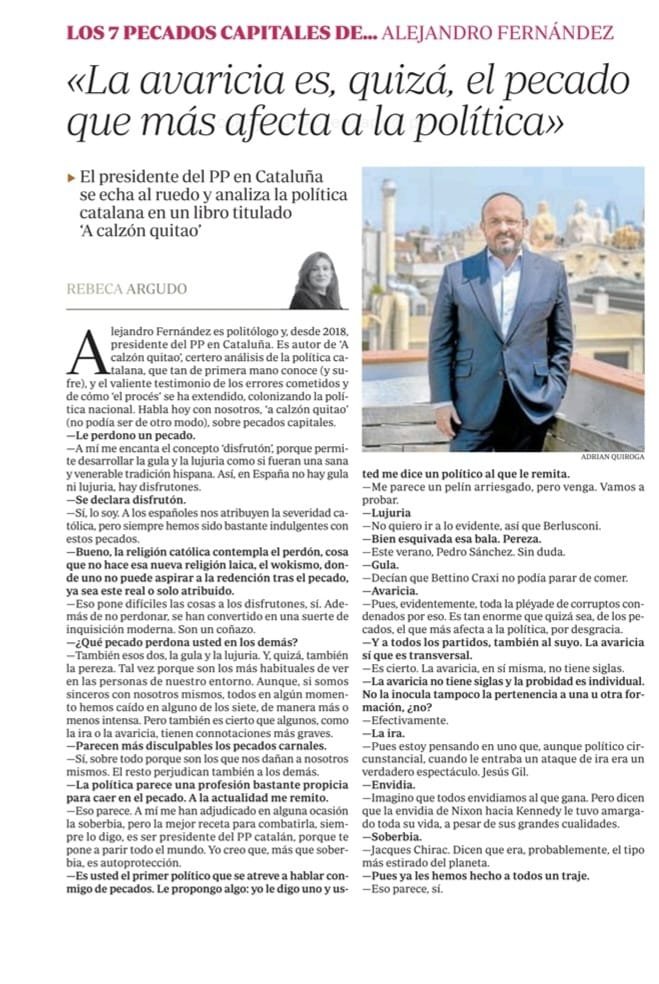 Me comenta Rebeca Argudo <a href="/Rebevolutions/">Rebeca Argudo</a> que soy el primer político que se atreve a participar en sus entrevistas de <a href="/abc_es/">ABC.es</a> sobre los Pecados Capitales. Allá va...