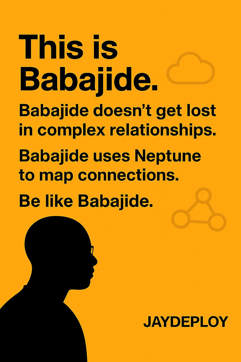 JayDeploy's tweet image. This is Babajide.
Babajide doesn’t get lost in complex relationships.
Babajide uses Amazon Neptune to map connections.
Be like Babajide.

⚠️ Babajide may not be real. But fraud rings hidden in your data are.

#AWS #Neptune #GraphDatabase #CloudBestPractices #BeLikeBabajide