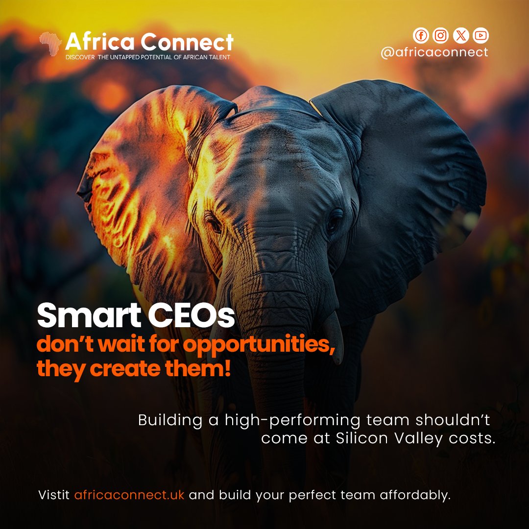 AfrikaConnect_'s tweet photo. Smart CEOs don’t wait for opportunities, they create them.
Building a high-performing team shouldn’t come at Silicon Valley costs.

Hire smarter with https://t.co/BaFFklSxgb https://t.co/XIy7s1eiyC