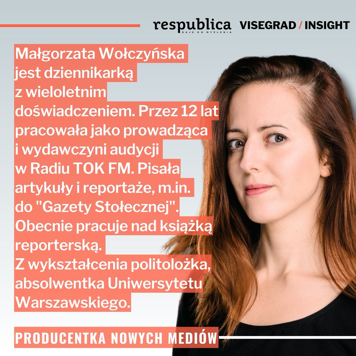Zespół Res Publiki rośnie! 🔥Od września dołączyła do nas Małgorzata Wołczyńska! 

Małgosia będzie rozwijać segment nowych mediów w Res Publice. Ma wieloletnie doświadczenie jako dziennikarka, a przez ostatnie 12 lat pracowała jako wydawczyni w Radiu TOK FM.
