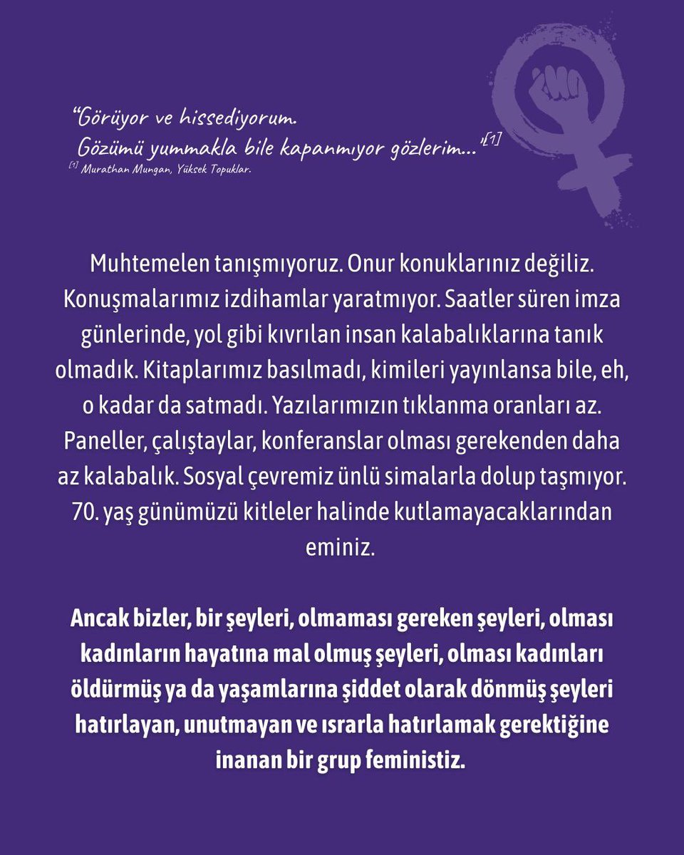 aralikfeminist's tweet image. 19. Karaburun Bilim Kongresi'nden feminist yol arkadaşlarımızın Murathan Mungan'ın onur konuğu olarak kongrede yer almasına yönelik itiraz metnini paylaşıyoruz: