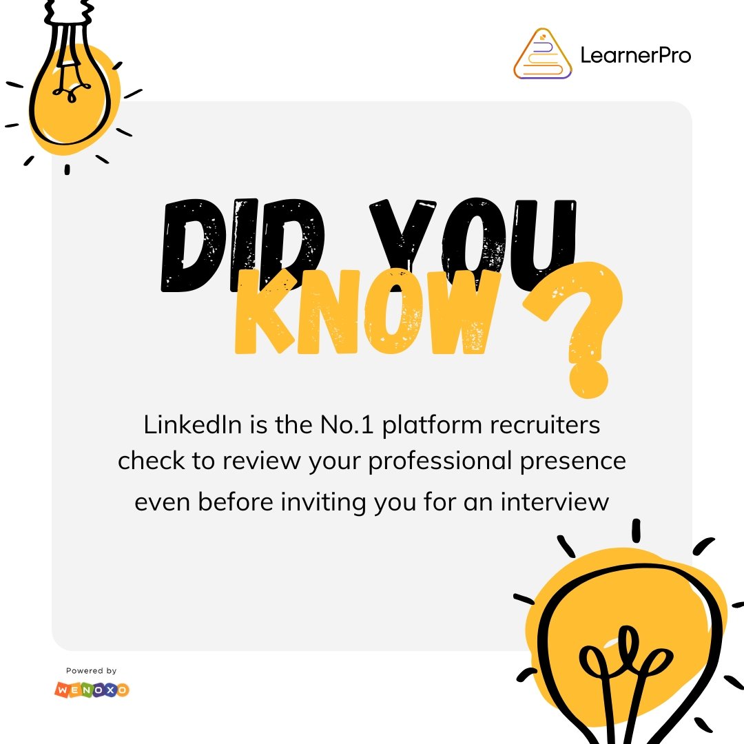 learnerPro2023's tweet image. Your online presence shapes your career opportunities. 🌐
Keep your profile active, professional, and opportunity-ready! 🚀
#learnerpro #careergrowth #professionalbranding #jobsearch #futureready