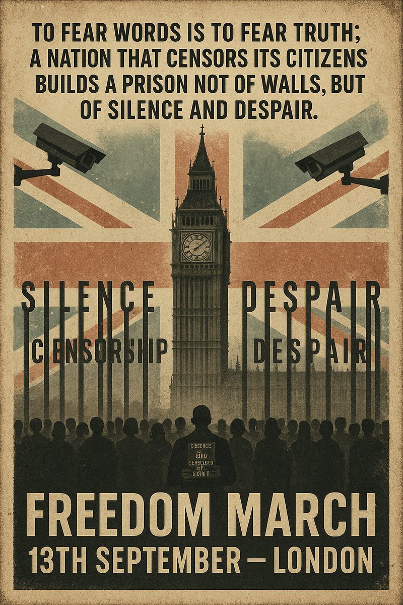 SK (@skbytes) on Twitter photo <a href="/jk_rowling/">J.K. Rowling</a> <a href="/IanRBristow/">Ian Bristow🔶</a> One Million, One Voice.
13th September, London
When the people cannot speak freely, the rulers need not fear rebellion; the absence of truth secures their power more firmly than armies ever could. <a href="/jk_rowling/">J.K. Rowling</a> <a href="/IanRBristow/">Ian Bristow🔶</a> One Million, One Voice.
13th September, London
When the people cannot speak freely, the rulers need not fear rebellion; the absence of truth secures their power more firmly than armies ever could.