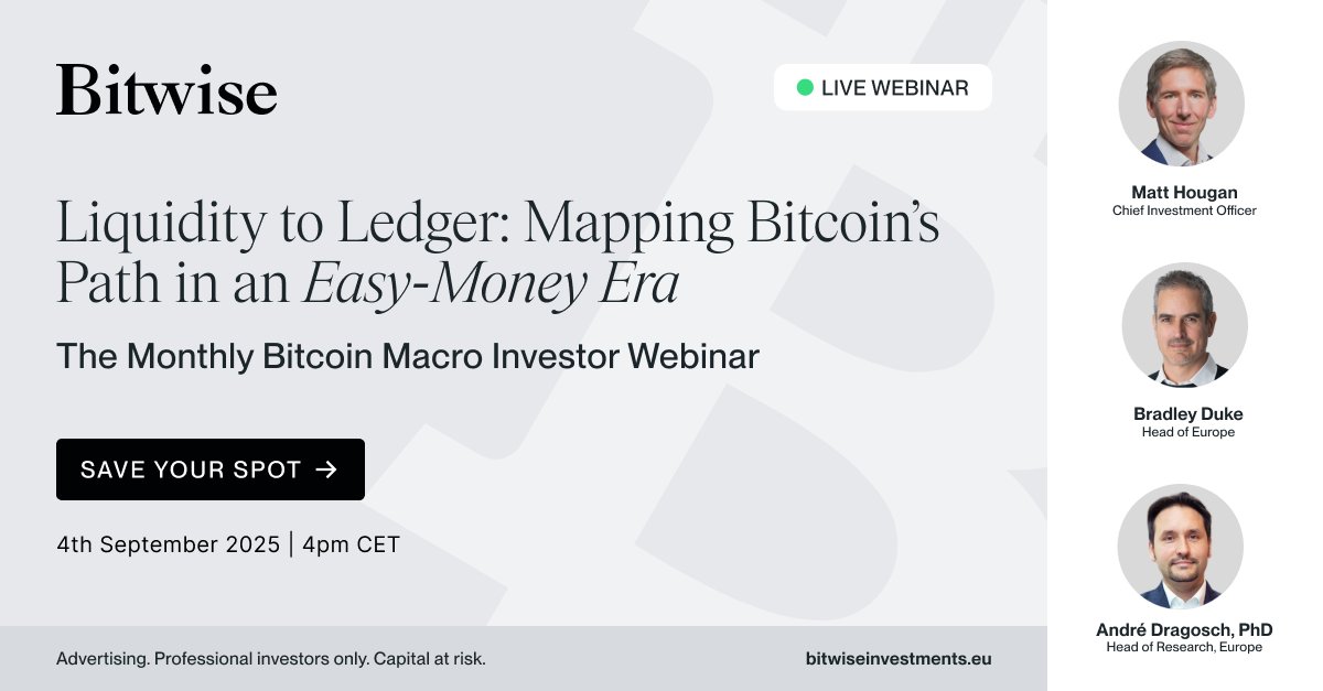 Andre_Dragosch's tweet image. *** 𝐉𝐎𝐈𝐍 𝐔𝐒 𝐓𝐎𝐃𝐀𝐘 ***

I will be discussing the most important charts and themes for #Bitcoin &amp;amp; #Cryptoassets today with @BradleyDukeBTC and @Matt_Hougan in our monthly @Bitwise_Europe 𝐁𝐢𝐭𝐜𝐨𝐢𝐧 𝐌𝐚𝐜𝐫𝐨 𝐈𝐧𝐯𝐞𝐬𝐭𝐨𝐫 webinar!

➡️ Has Bitcoin already reached…
