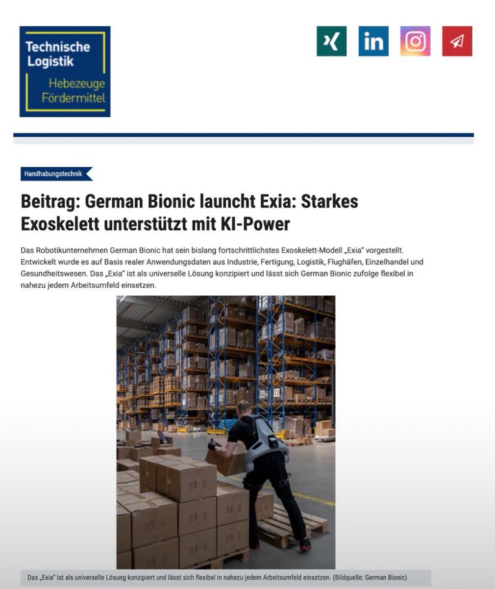 germanbionic's tweet image. #TechnischeLogistik just featured our new Exia #exoskeleton – highlighting not only its lifting power (up to 38 kg / 84 lbs) but its ability to learn, adapt in real time.

Built on real operational data from #logistics, #manufacturing &amp;amp; #healthcare.

technische-logistik.net//node/25752