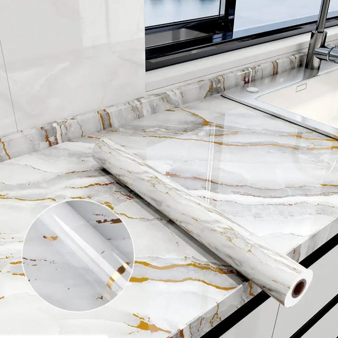 Enhance your decor with the Marble Effect PVC Self Adhesive Contact Paper. This elegant, durable wallpaper features a sophisticated marble design. Ideal for use on walls, countertops, and cabinets and bathrooms, its waterproof surface is easy to clean.