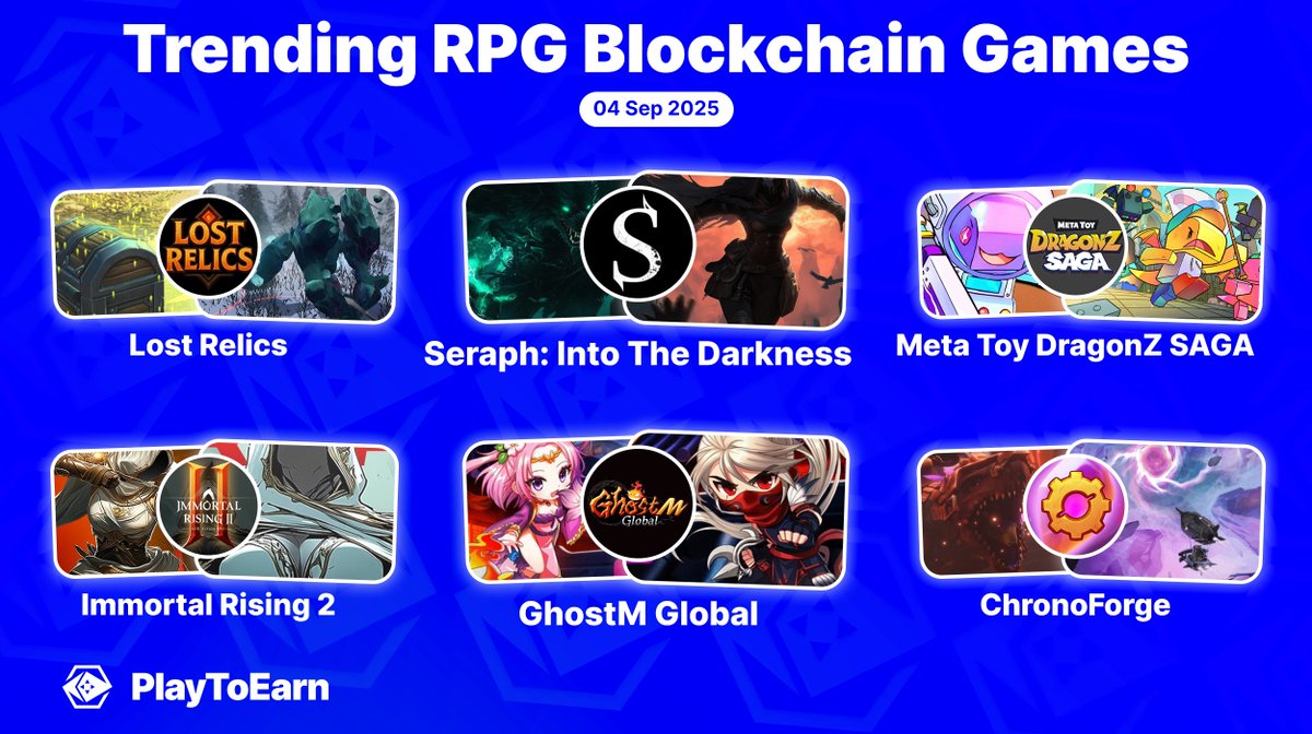 PlayToEarn (@playtoearn) on Twitter photo If you love role-playing games, check out these must-play titles ❤️🔥⚔️
Blending Web3 features, these action RPG crypto games are currently trending ✨
👉<a href="/Seraph_global/">Seraph</a> 
👉<a href="/numineverse/">NUMINE</a> 
👉<a href="/MetaToyDragonZ/">Meta Toy DragonZ SAGA Official</a> 
👉<a href="/LostRelicsGame/">Lost Relics</a>
👉<a href="/playchronoforge/">ChronoForge</a>
👉<a href="/immortalrising2/">Immortal Rising 2</a> If you love role-playing games, check out these must-play titles ❤️🔥⚔️
Blending Web3 features, these action RPG crypto games are currently trending ✨
👉<a href="/Seraph_global/">Seraph</a> 
👉<a href="/numineverse/">NUMINE</a> 
👉<a href="/MetaToyDragonZ/">Meta Toy DragonZ SAGA Official</a> 
👉<a href="/LostRelicsGame/">Lost Relics</a>
👉<a href="/playchronoforge/">ChronoForge</a>
👉<a href="/immortalrising2/">Immortal Rising 2</a>