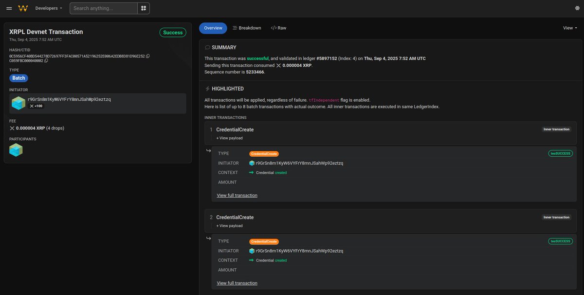 Handy_4ndy's tweet image. Batch &amp;amp;&amp;amp; CredentialCreate 🫂

devnet.xrplwin.com/account/r9GrSn…

#XRPL #Devnet