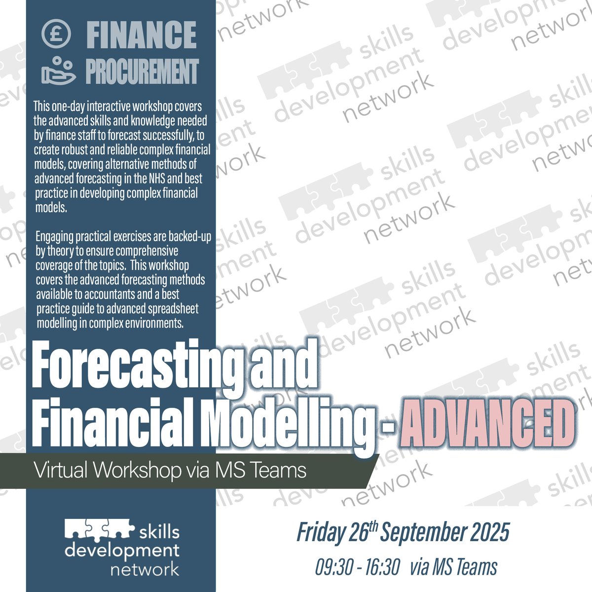 • Carry out advanced financial forecasting using a full range of judgmental &amp; quantitative methods
• Select appropriate judgmental &amp; quantitative forecasting methods
• Build advanced models for ‘what if?’ and scenario analysis in complex environments

orlo.uk/Wd7pA