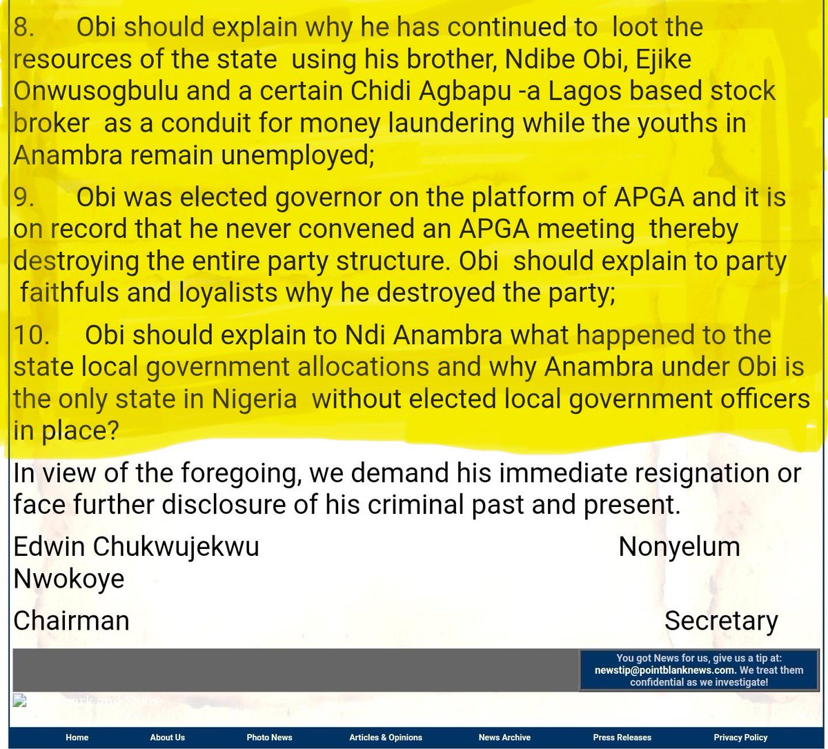 Congress Of Patrotic Anambra Citizans said their son Peter Obi is a drug dealer. He started pushing drugs in his early days in UNN, Nsukka.

Frame 2.