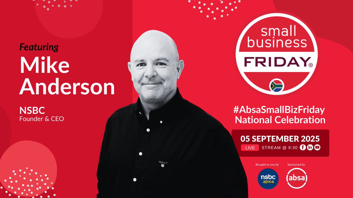 SmallBizFriday's tweet image. TOMORROW IS #AbsaSmallBizFriday and you&apos;re invited! 

Join the celebration and be part of South Africa’s biggest movement to celebrate, support, and grow small businesses.&quot;

Register here: absasmallbizfriday.nsbcevents.africa

@Absa.southafrica