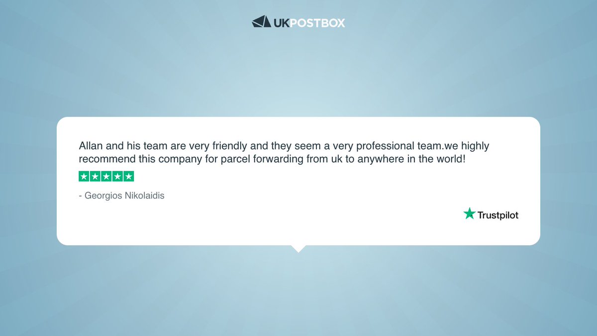 ⭐ ⭐⭐ ⭐⭐ 

Thanks!

Our parcel forwarding is used by thousands of UK Postbox customers like Georgios.

📊In 2024, we forwarded:
🚛 38,834 batches
📦 15,274 parcels 
✉️ 67,385 letters

See reviews 👉 ukpostbox.com/testimonials

#MailForwarding #MailManagement #BusinessMail