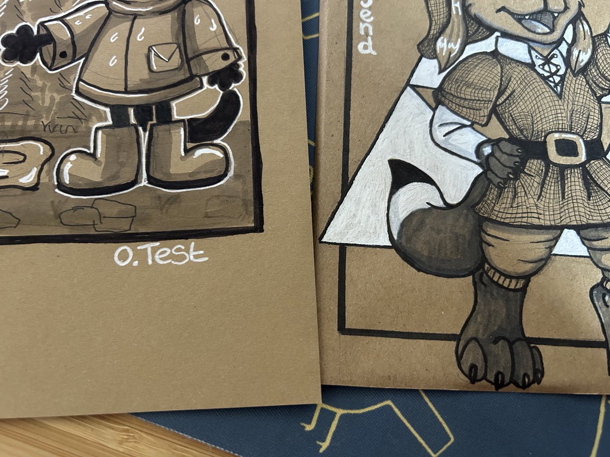 Paper tests from yesterday! I’ve been using the same paper for inktober for YEARS but the company that makes it went bust 4 years ago! 

➡️Right is a very old Inktober from 2019 
⬅️Left is a quick 15 min test doodle with the new paper 

I’m happy with the tone! What do you think?