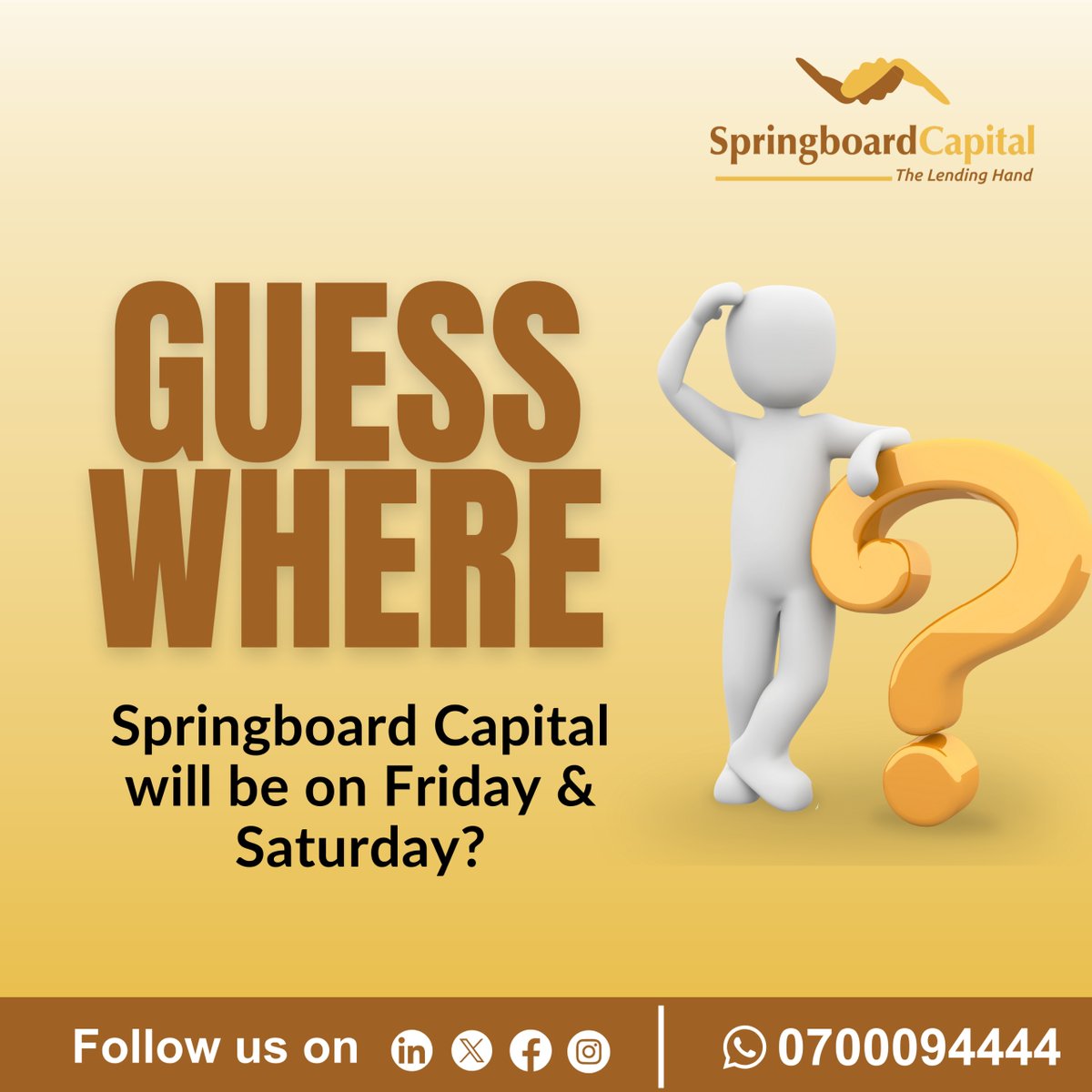 Do you know where springboard Capital will be this Friday and Saturday🥳🥳? Take a guess in the comments below👇