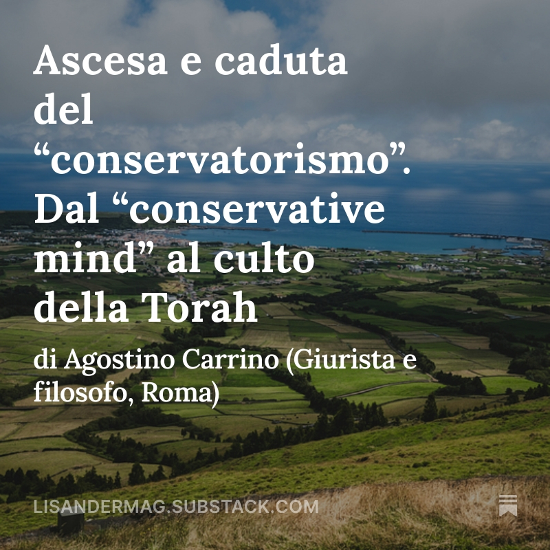 “Dalla cultura alla politica e dalla politica al furore messianico”: così potremmo definire il percorso del conservatorismo americano. 

Pubblichiamo oggi il contributo di Agostino Carrino al tema del #conservatorismo

Qui per leggerlo 
👉lisandermag.substack.com/p/ascesa-e-cad…