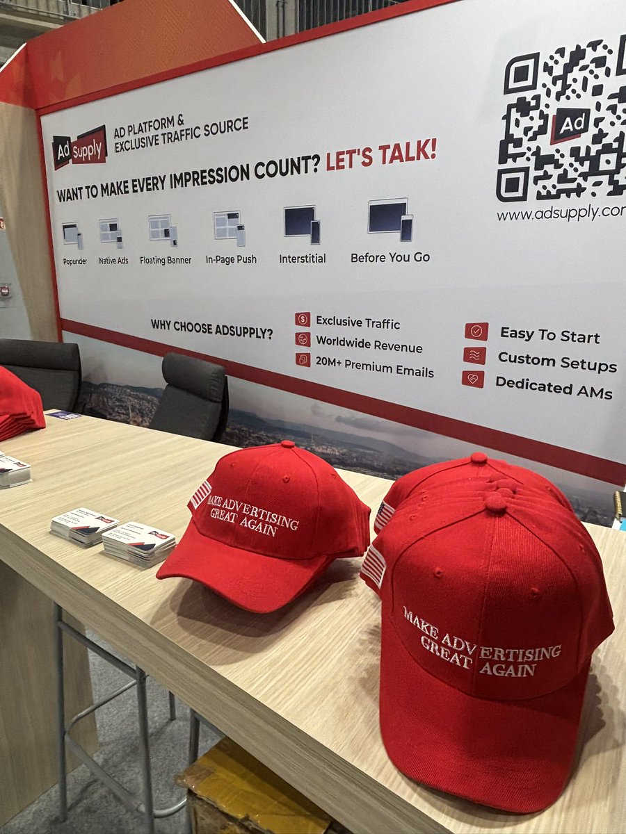 AdSupplyInc's tweet photo. Hey #AffiliateWorld Ready to Make Advertising Great Again? Stop by booth A24. Pop, Native, Email, Push. We got it all! @AWConferences https://t.co/IOhdkoqvma