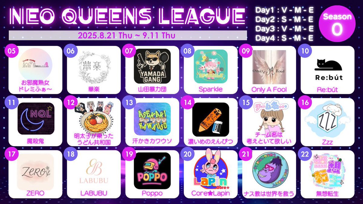 NQQ_scrim's tweet photo. 🍸Neo Queens league🍹
〜season 0〜
本日day3となります🍸
雪〜砂〜島
配信での応援コメントお待ちしております🔥
参加される皆様方頑張ってください!
そして楽しんで頂けると嬉しいです☺️
画像2枚目は総合戦績📝
実況 櫟井レコ
@IchiiReko
https://t.co/y4MjYDUa8Y
#NQL https://t.co/X8kxGLS0D0