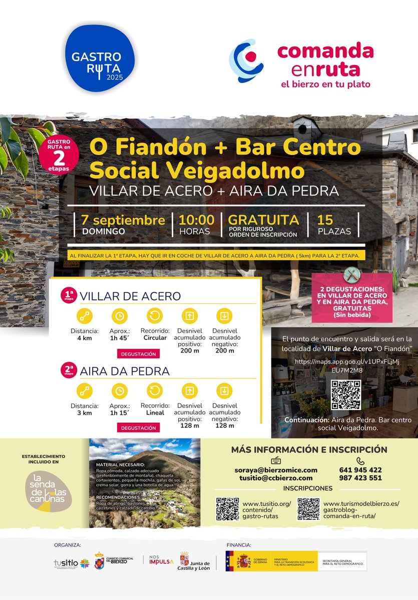 Consejo Comarcal del Bierzo (@ccbierzo) on Twitter photo 🚨 Aún estás a tiempo de apuntarte a la gastro ruta que organiza <a href="/CCBierzo/">Consejo Comarcal del Bierzo</a> este domingo en Villafranca del Bierzo.
El recorrido finalizará con una degustación en las cantinas de Aira da Pedra y Villar de Acero.
Inscripciones 987 42 35 51 o tusitio@ccbierzo.com.
#ComardaenRuta 🚨 Aún estás a tiempo de apuntarte a la gastro ruta que organiza <a href="/CCBierzo/">Consejo Comarcal del Bierzo</a> este domingo en Villafranca del Bierzo.
El recorrido finalizará con una degustación en las cantinas de Aira da Pedra y Villar de Acero.
Inscripciones 987 42 35 51 o tusitio@ccbierzo.com.
#ComardaenRuta
