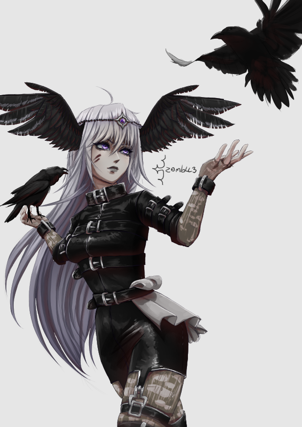 The character design for my actually staying main character and an wip illustration i have been working on

#characterdesign #art #oc #illustration #crow