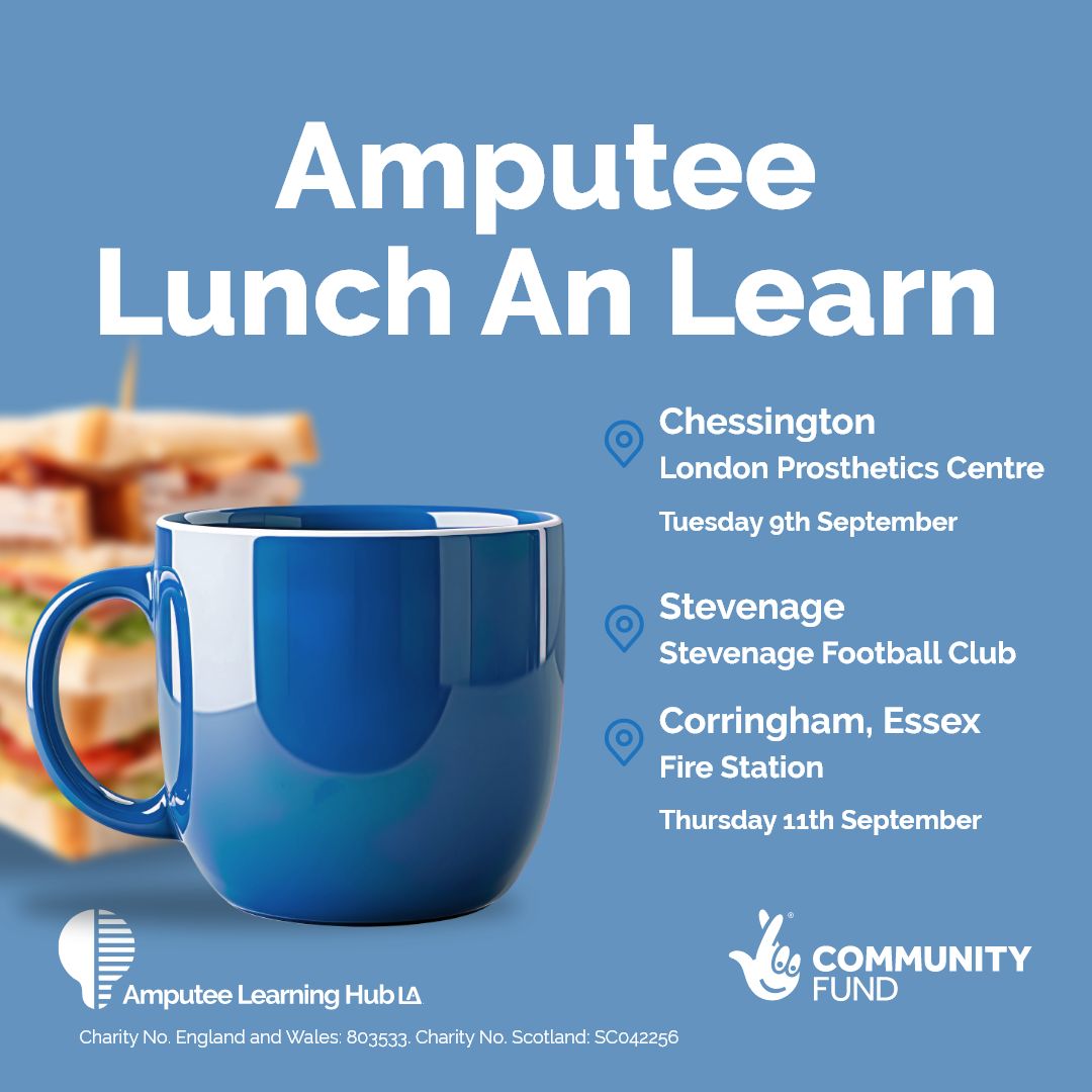 limblessassoc's tweet photo. We have exciting Lunch &amp; Learn events coming up next week in Chessington, Stevenage and Corringham 🥪

They are completely free, but please register via Eventbrite for catering purposes.

Thank you to @LPCProsthetics &amp; @hodgejonesallen for sponsoring.

https://t.co/BSl8Z2NfHY https://t.co/nScoRDyuxT