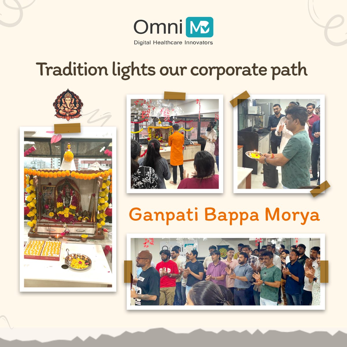 omnimd's tweet image. At OmniMD, we believe traditions bring us closer.
🌸 This Ganeshji Aarti at our workplace filled our hearts with devotion, unity, and positivity, lighting the path to harmony and collective growth.
🙏Ganpati Bappa Morya!
#OmniMDCelebrations #GanpatiBappaMorya #CorporateCulture