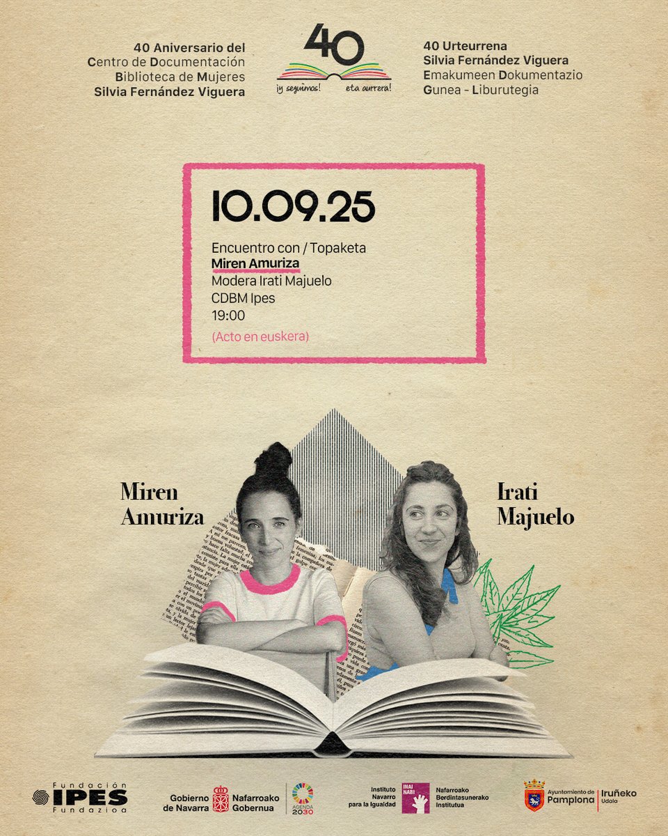 Miren Amuriza filologo, bertsolari eta idazlea izango da gure hurrengo gonbidatua. Saioa Irati Majuelok gidatuko du topaketa, euskal literaturako irakaslea EHUn <a href="/upvehu/">UPV/EHU</a> eta literatur kritikaria @berriaegunkaria -n.

El encuentro será en euskera. 
<a href="/igualdad_na/">Igualdad - Berdintasuna</a> <a href="/Pamplona_ayto/">Ayuntamiento de Pamplona</a>