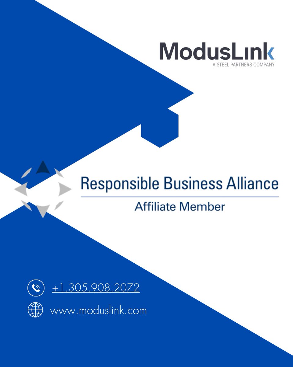ModusLink's tweet image. Since 2012, ModusLink has been an Affiliate Member of the Responsible Business Alliance. That means holding ourselves to the highest standards for labor, human rights, & environmental responsibility.
We believe the most resilient supply chains are also the most responsible. 💙
