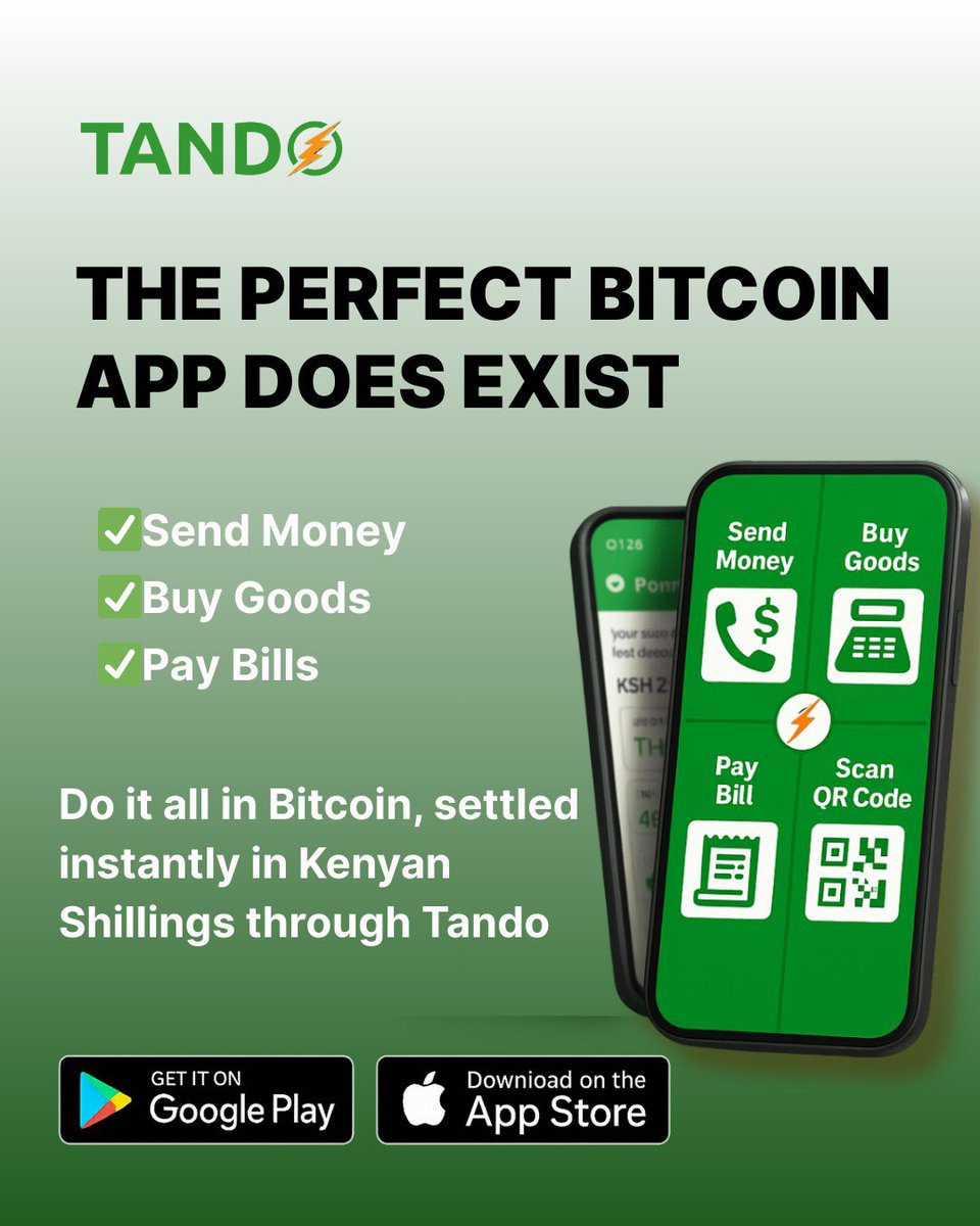 There’s no second best. At Tando, we make Bitcoin simple, practical, and accessible. Forget the misconception that Bitcoin is hard or complicated. 

Download Tando today to send money, buy goods, and pay bills. Experience how smooth and seamless Bitcoin can be.

Download here 👉