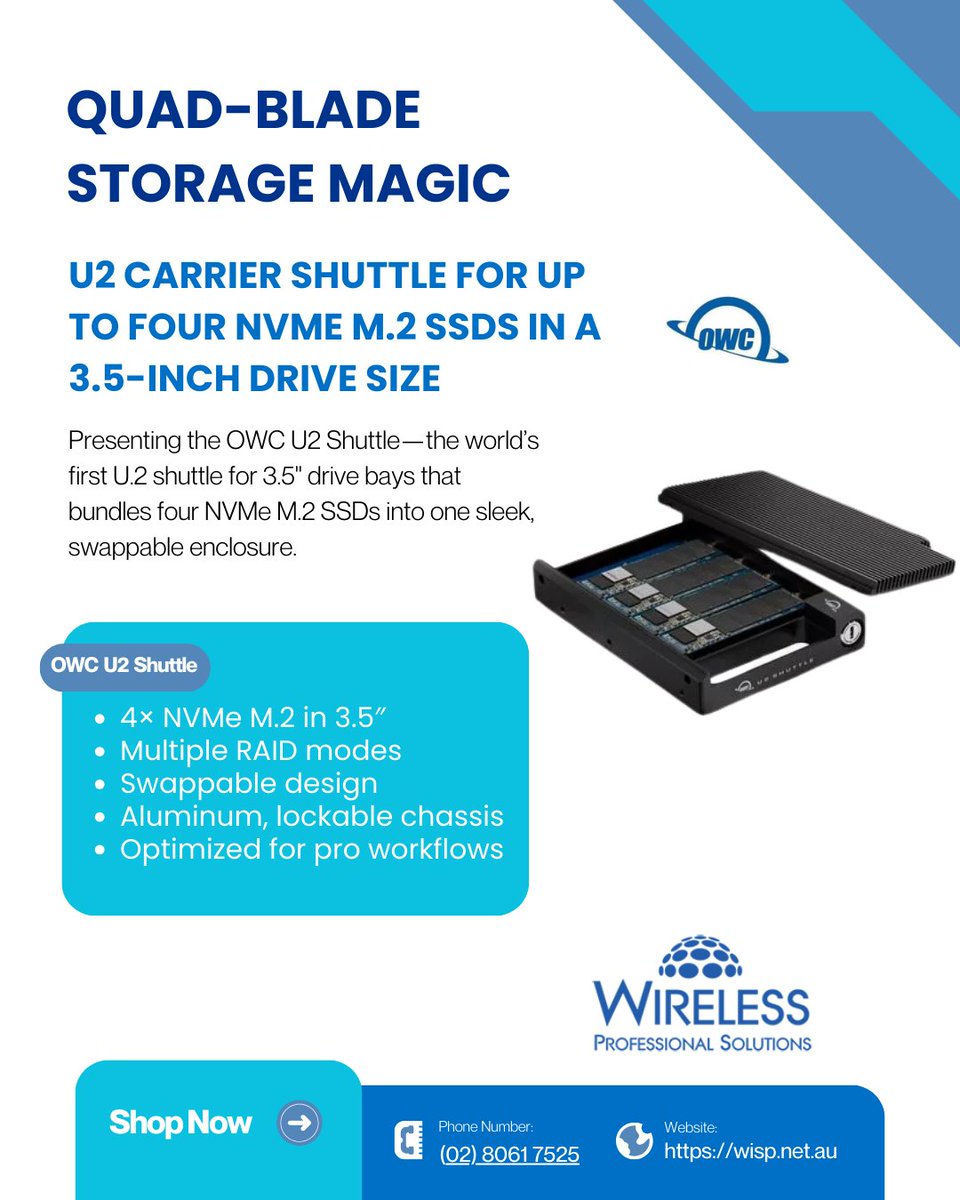 wispaustralia's tweet image. ⚡ Lightning-fast performance and data safety? Yes, please. With built-in flexibility for RAID 0, 1, 4, 5, 6, 10 plus JBOD, you get customizable speed vs. redundancy trade-offs.
✔🛒Buy online: wisp.net.au/owc-owcu2shutt…
#OWCU2Shuttle #NVMePower #MediaWorkflow #RAIDFlex #WISP