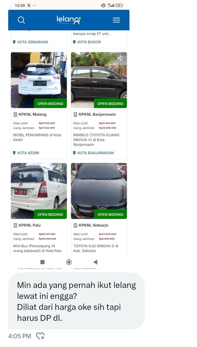 Ada yg pernah ikut lelang disini?
Bagaimana reviewnya?

Sebenarnya bukan DP, tp uang jaminan, biar gk kabur klo sdh menang bidding.