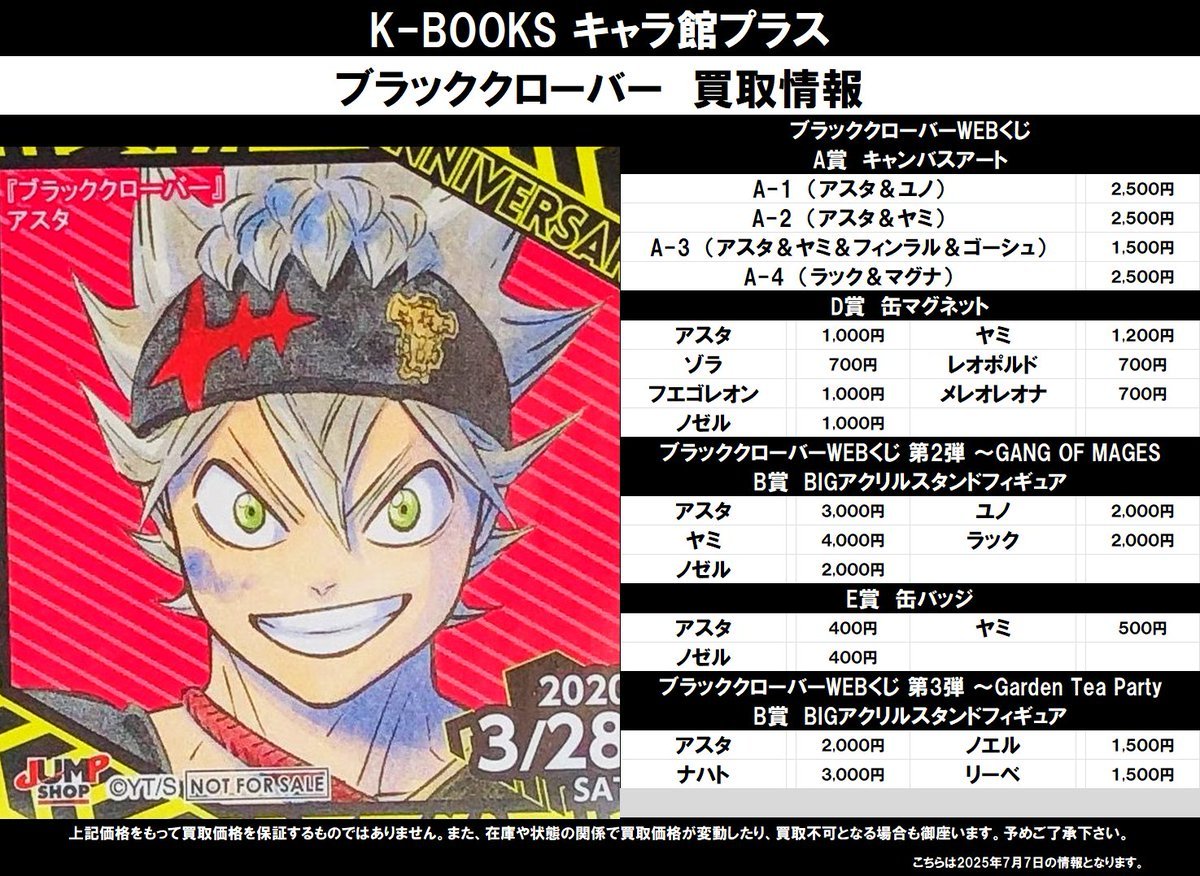 ブラッククローバー WEBくじ 缶マグネット まとめ ブラクロ