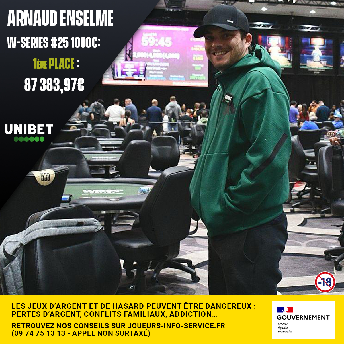 Magistrale 😍🔥♠

Enorme perf de notre Team Pro  <a href="/EnselmeArnaud/">Arnaud Enselme</a>   qui s'envole sur la lune en s'imposant sur un tournoi à 1000€ chez nos amis au W pour plus de 87.000€ de gains, une nouvelle preuve de la machine online qu'est Arnaud !

Félicitations à lui, et ce n'est pas la