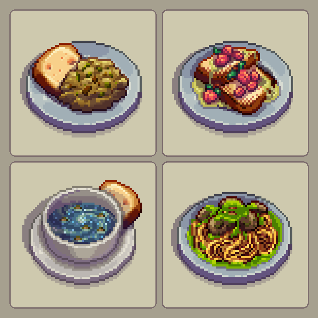 It's time for the first dishes to be served in the hotel restaurant.
The dishes have different values that  affect the guests.

#losthotelgame #losthotel #thelosthotel #pixelart #retrogames #gamedevelopment #indiegame #indiegamedev #indiedev #pixelgame #pixelartgame #cozygame