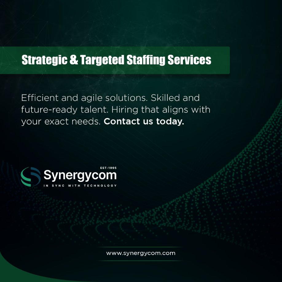 Contact us at sales@synergycom.com for targeted and strategic staffing services (engineering, IT, AI/ML) across technologies, roles, and industries.