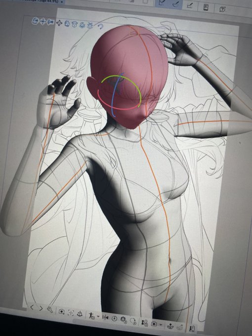 たまに3Dモデル使って描いてるんだけど、結構楽できる
ある程度のアタリの参考として使うくらいがいいけどね、細かい顔の輪郭とか手とかは自力でやらなきゃ 