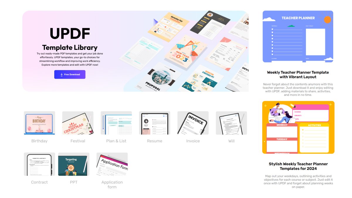 updfeditor's tweet image. ⚠️99% of people don’t know this!
UPDF’s template library is packed with stunning, ready-to-use designs🎨✨updf.com/templates/?utm…
From study planners to business forms — Personalize them right inside UPDF. Practical + aesthetic = win-win