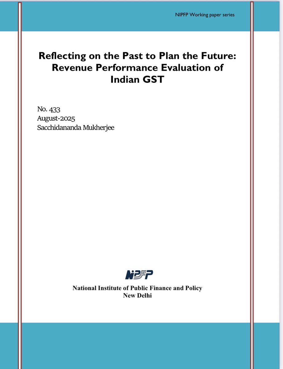 New Working Paper Alert!

Prof. Sacchidananda Mukherjee assesses how Indian states have fared in maintaining and growing their revenue streams under GST - in the latest NIPFP working paper.

 nipfp.org.in/media/document…