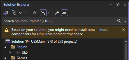 If you see this dialog in your Unreal Engine project, click Install. At Epic Games, we now ensure that the preferred toolchains for the current engine version are listed in the Visual Studio solution. #uetips