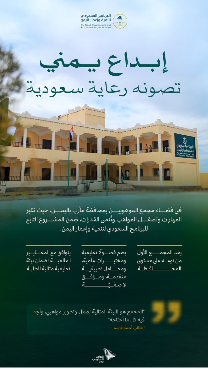 لأن بناء الإنسان أعظم درجات الإعمار، جعل البرنامج السعودي لتنمية وإعمار اليمن التعليم ورعاية الموهوبين في صدارة أولوياته.